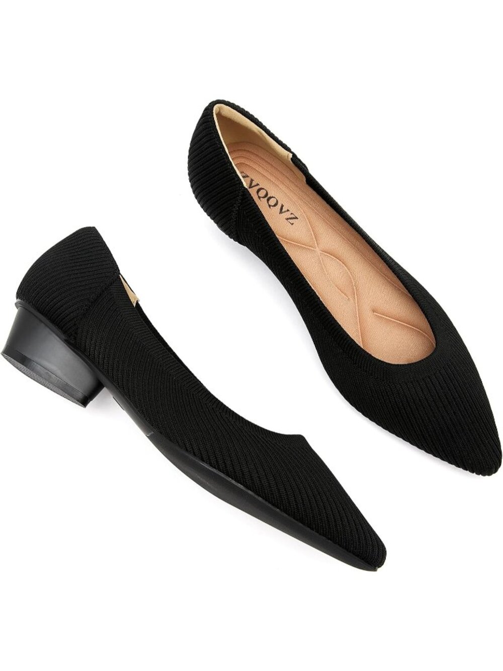 Women's Black Comfortable Knit Ballet Shoes Pointed Toe Low Heel Pumps Shoes